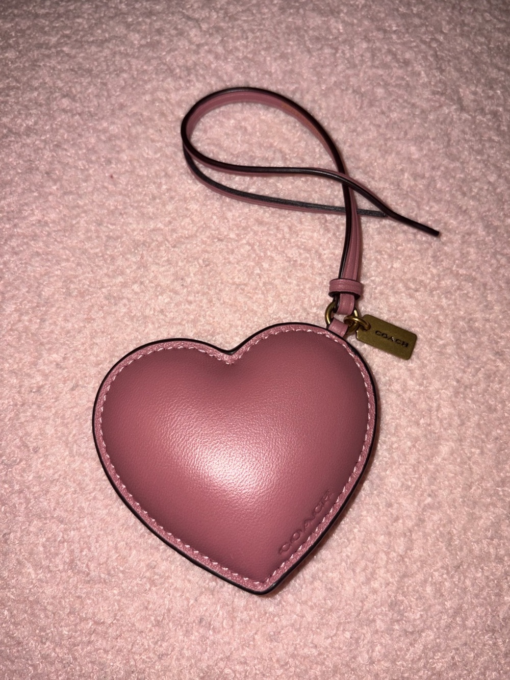 Coach Pink Leather Puffy Heart Bag Charm